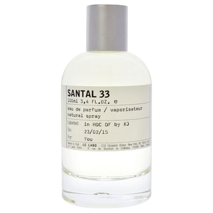 Le Labo Santal No. 33 Eau de Parfum Spray for Unisex – 3.4 oz