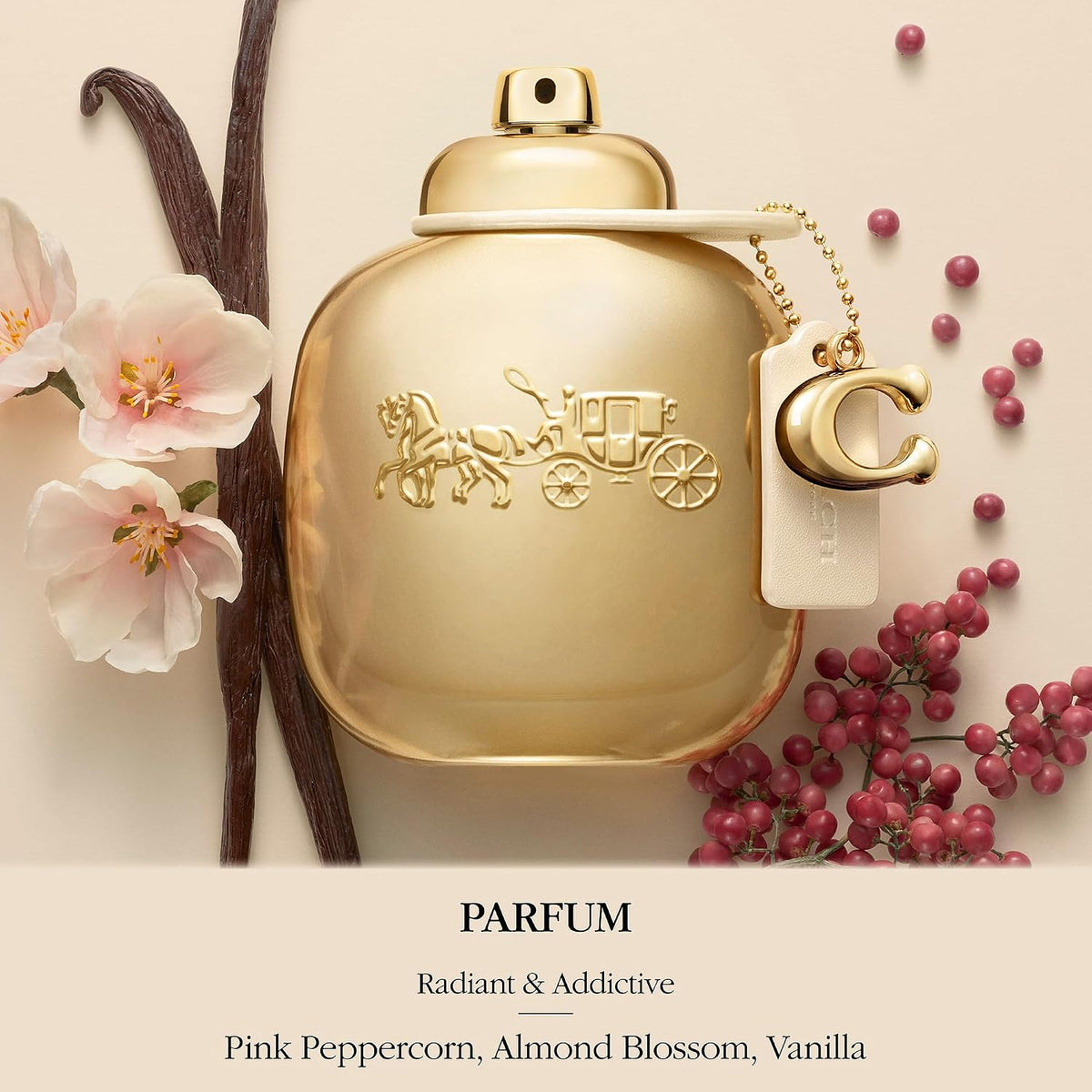 COACH Gold Parfum for Women – Ambery Floral Fragrance with Pink Peppercorn, Almond Blossom & Vanilla