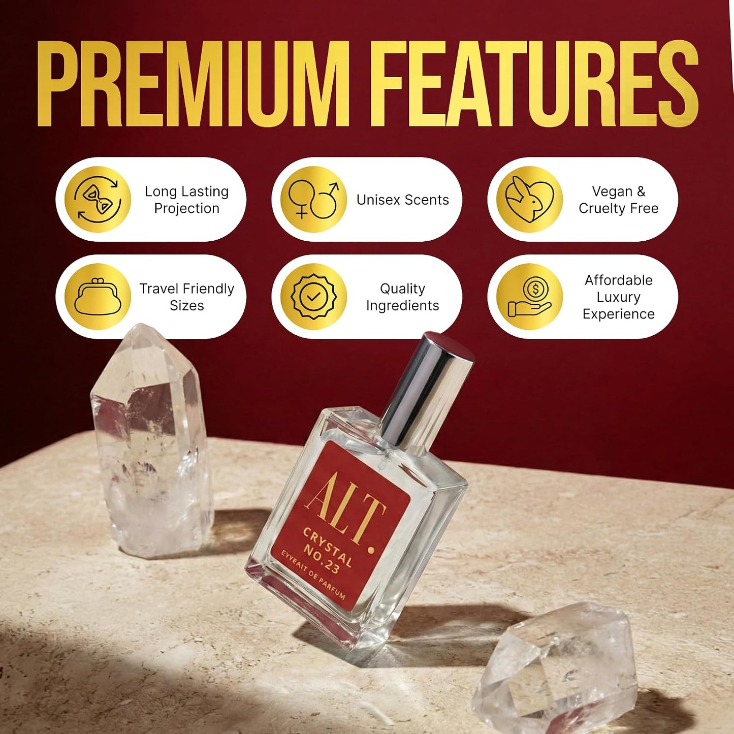 ALT. FRAGRANCES Crystal No. 23 Extrait de Parfum for Unisex – Jasmine, Amberwood & Cedar, 60 ml